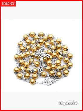 Ceramic Pearl Rosary Necklace Cross Pendant Catholic Religious Jewelry